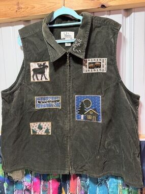C.J. Banks Olive Green Corduroy Patchwork Vest